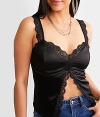 Stretch Satin Split Front Tank Top