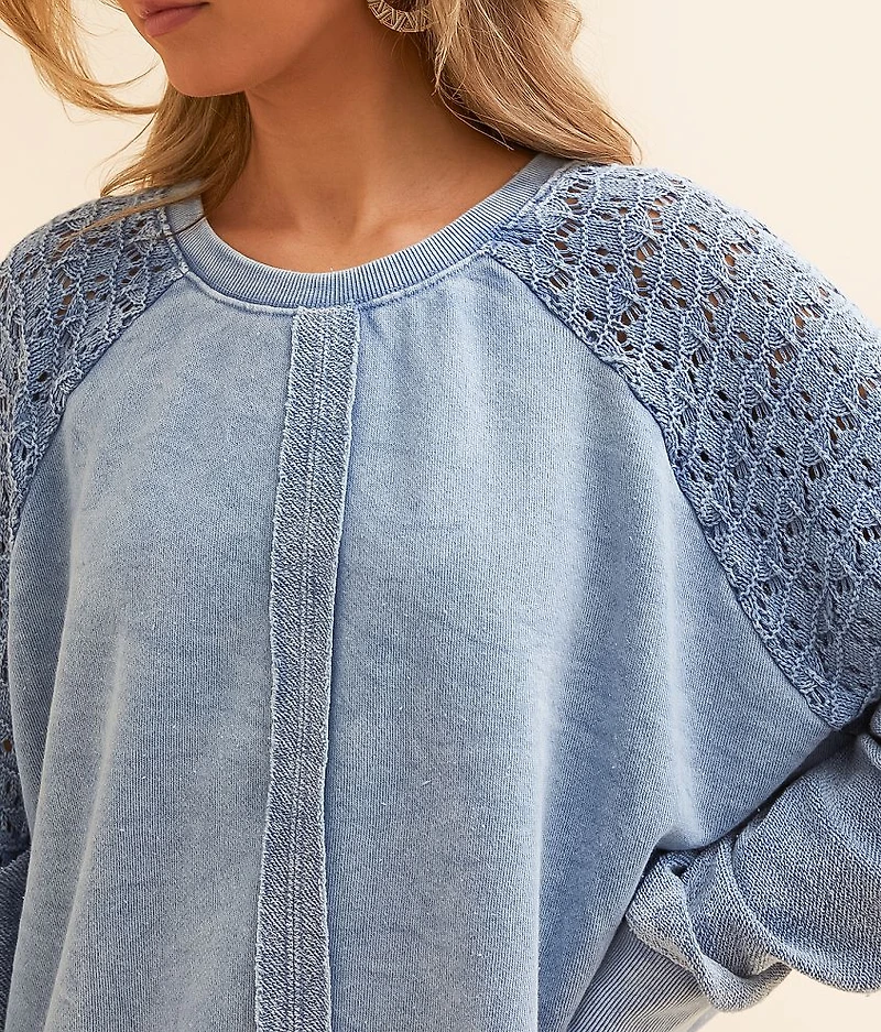 Pieced Crochet Oversized Pullover