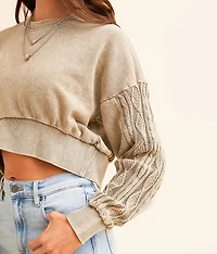 Pieced Cable Knit Cropped Pullover