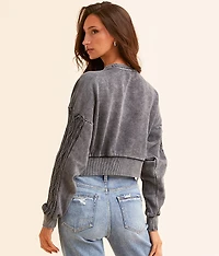 Pieced Cable Knit Cropped Pullover