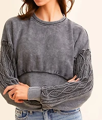 Pieced Cable Knit Cropped Pullover