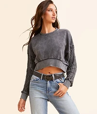 Pieced Cable Knit Cropped Pullover