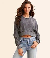 Pieced Cable Knit Cropped Pullover