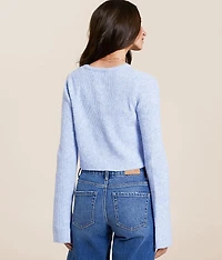 Front Tie Heathered Cardigan Sweater