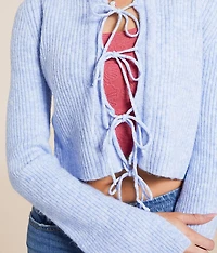 Front Tie Heathered Cardigan Sweater