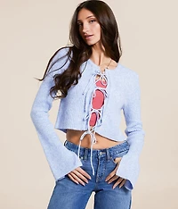 Front Tie Heathered Cardigan Sweater