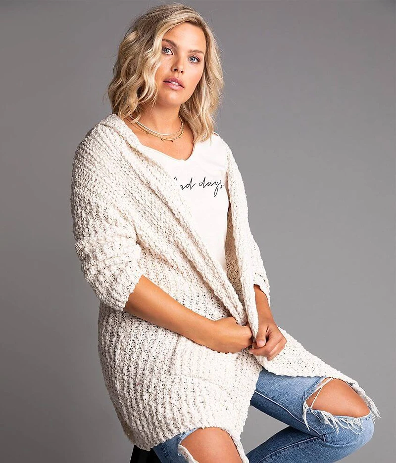 Plush Popcorn Hooded Cardigan Sweater