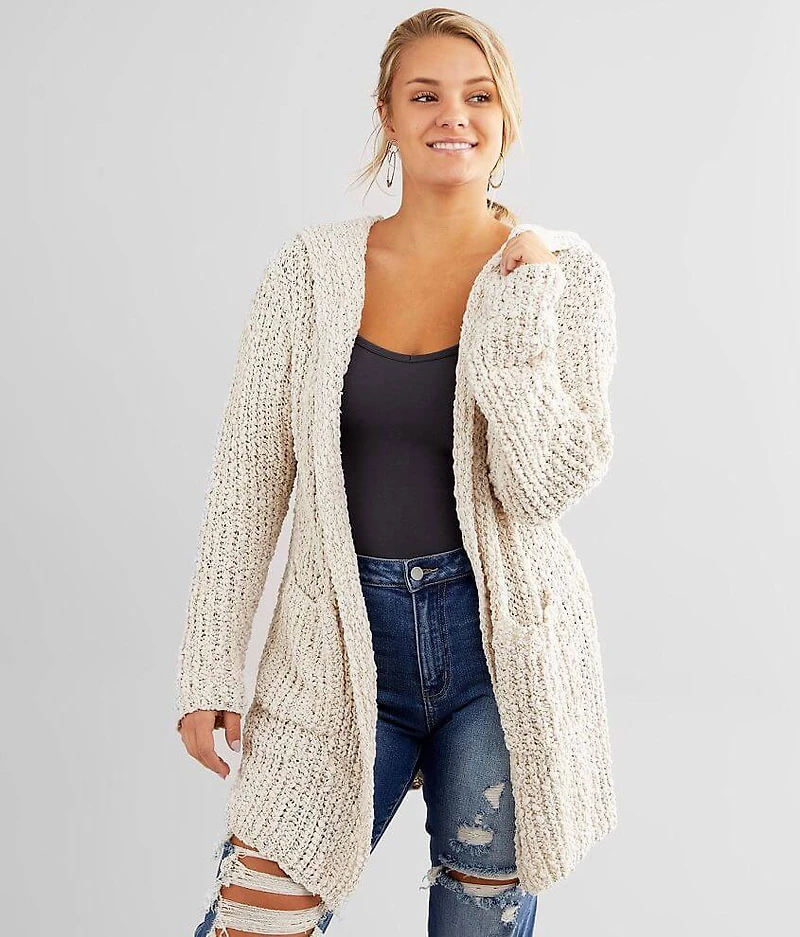 Plush Popcorn Hooded Cardigan Sweater
