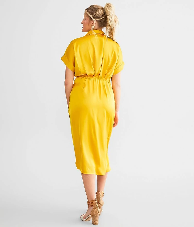 Satin Wrap Midi Dress