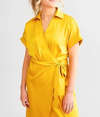 Satin Wrap Midi Dress