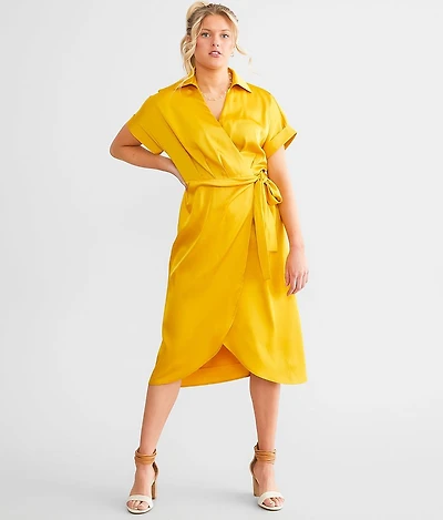 Satin Wrap Midi Dress
