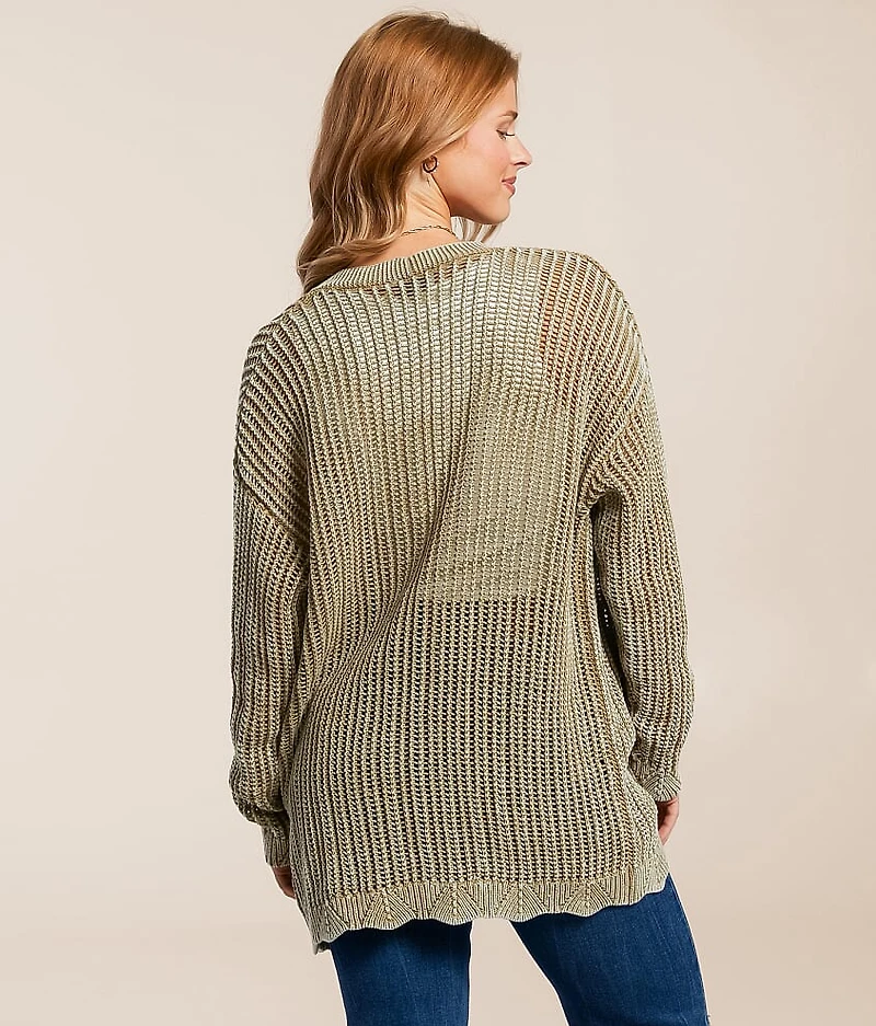 Washed Pointelle Cardigan Sweater