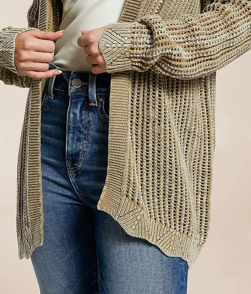 Washed Pointelle Cardigan Sweater