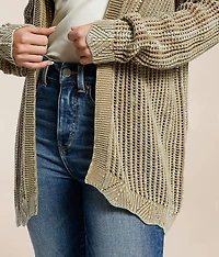 Washed Pointelle Cardigan Sweater
