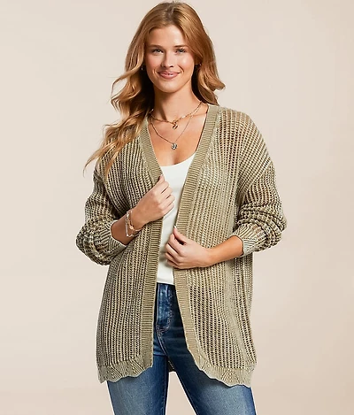Washed Pointelle Cardigan Sweater