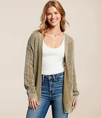 Washed Pointelle Cardigan Sweater