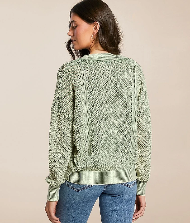 Washed Pointelle Sweater