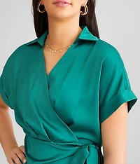 Satin Surplice Tunic Top