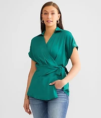 Satin Surplice Tunic Top
