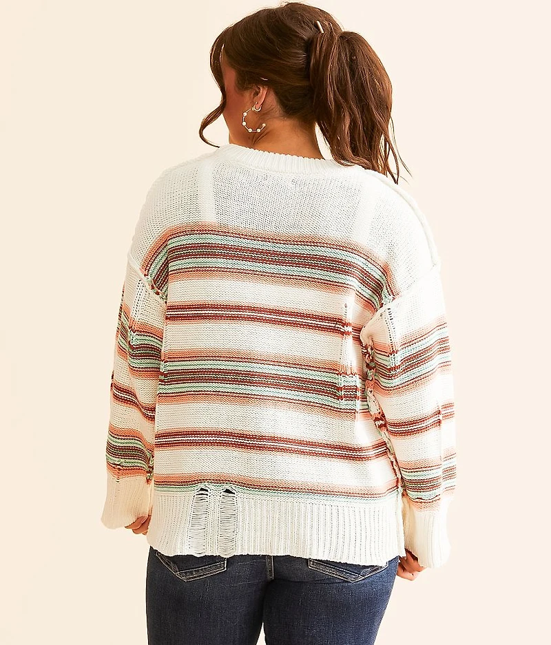 Destructed Mix Striped Sweater
