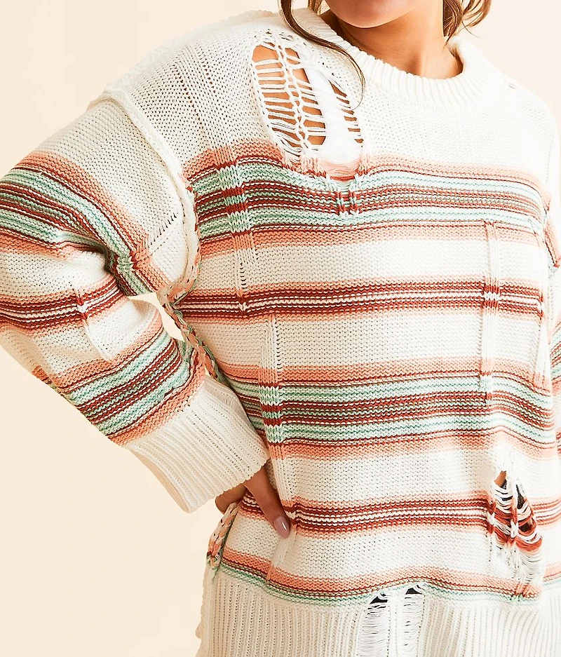 Destructed Mix Striped Sweater