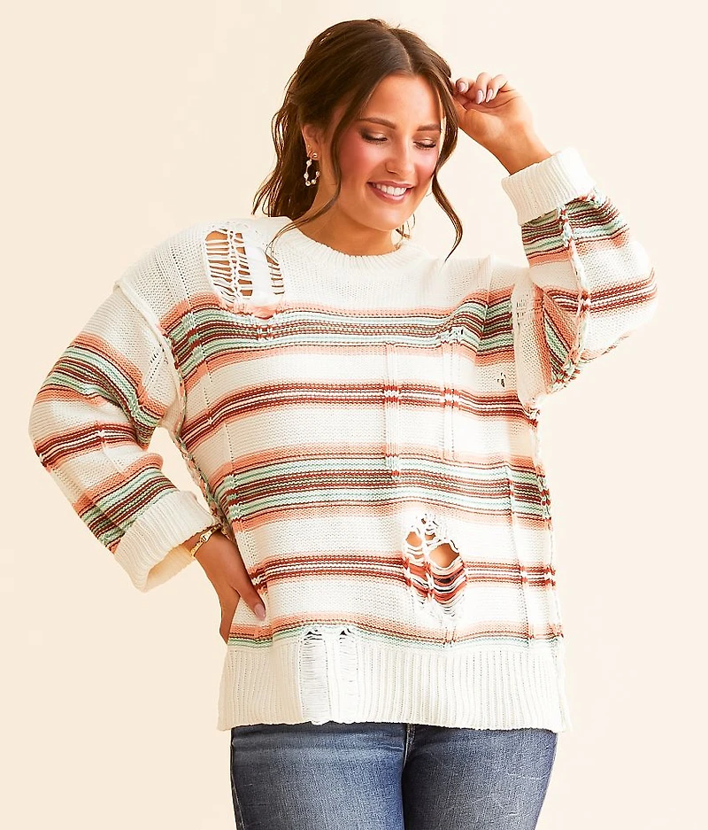 Destructed Mix Striped Sweater