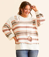 Destructed Mix Striped Sweater