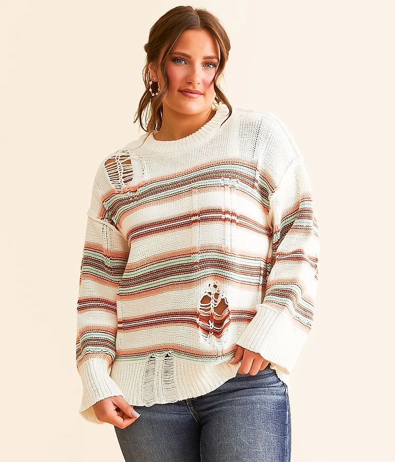 Destructed Mix Striped Sweater