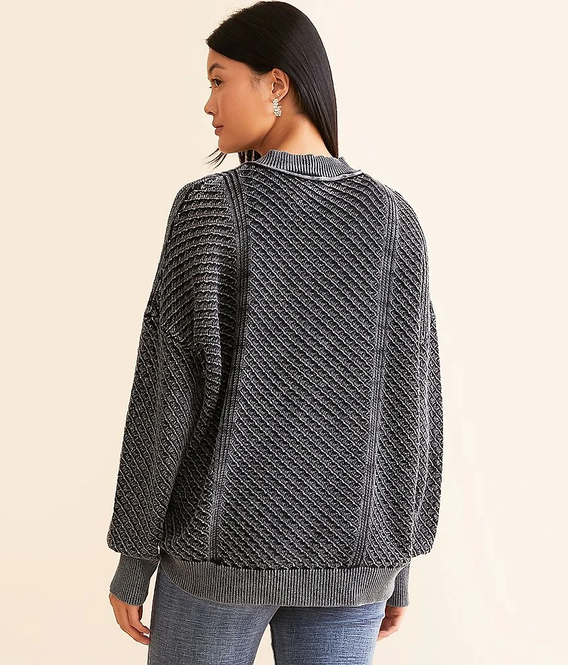 Washed Notch Neck Oversized Sweater