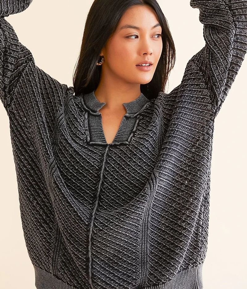 Washed Notch Neck Oversized Sweater