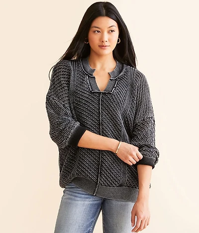 Washed Notch Neck Oversized Sweater