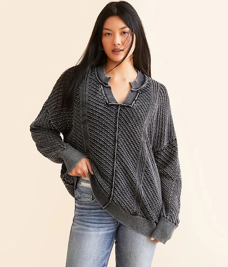 Washed Notch Neck Oversized Sweater