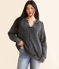 Washed Notch Neck Oversized Sweater