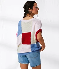 Checkered Dolman Cropped Sweater