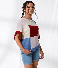 Checkered Dolman Cropped Sweater