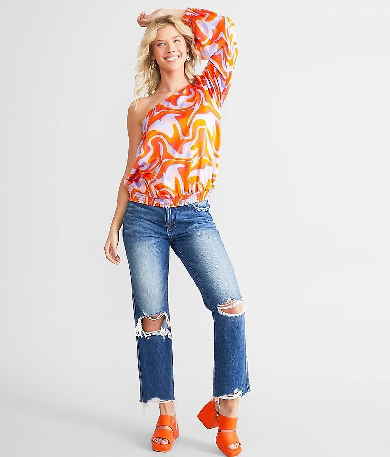 One Shoulder Wavy Bubble Top