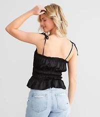 Pleated Satin Peplum Tank Top