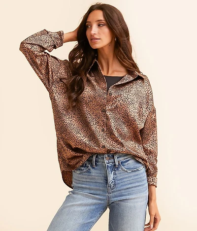 Cheetah Satin Blouse