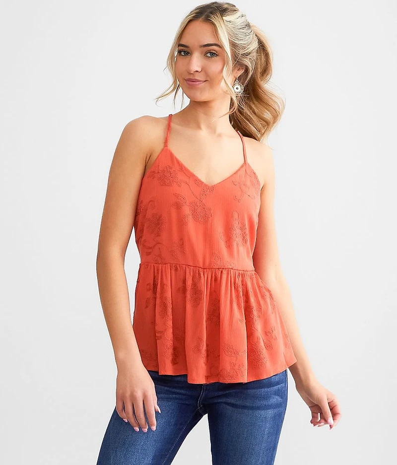 Embroidered Peplum Tank Top