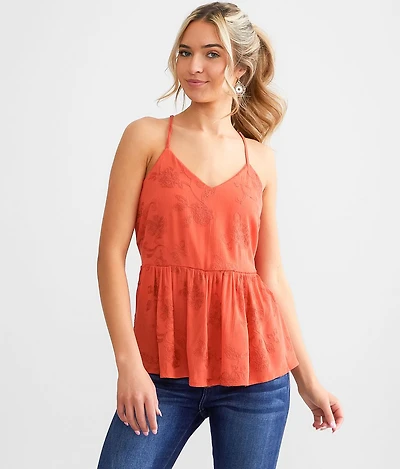 Embroidered Peplum Tank Top
