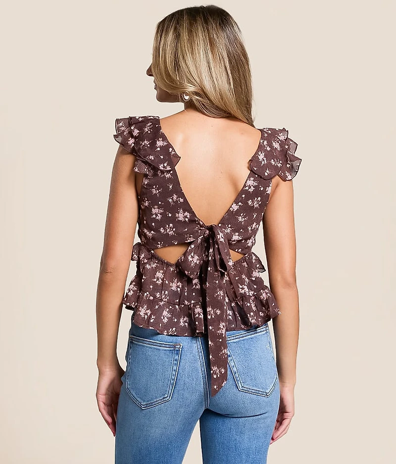 Floral Chiffon Ruffle Top