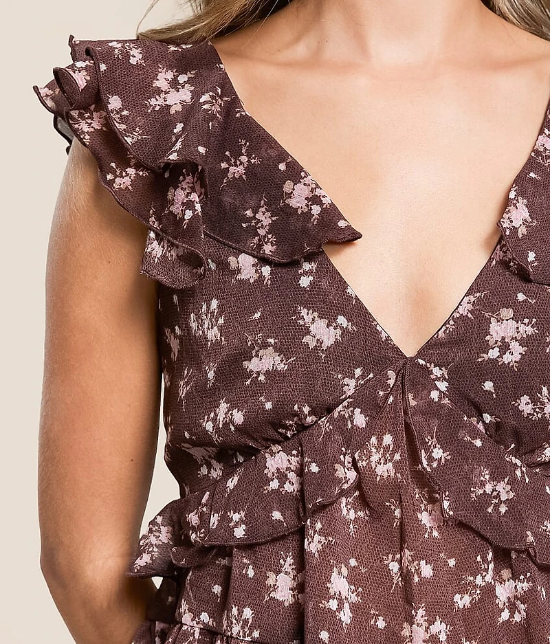 Floral Chiffon Ruffle Top