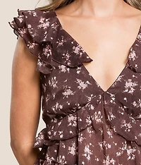 Floral Chiffon Ruffle Top