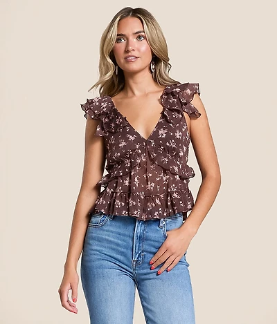 Floral Chiffon Ruffle Top