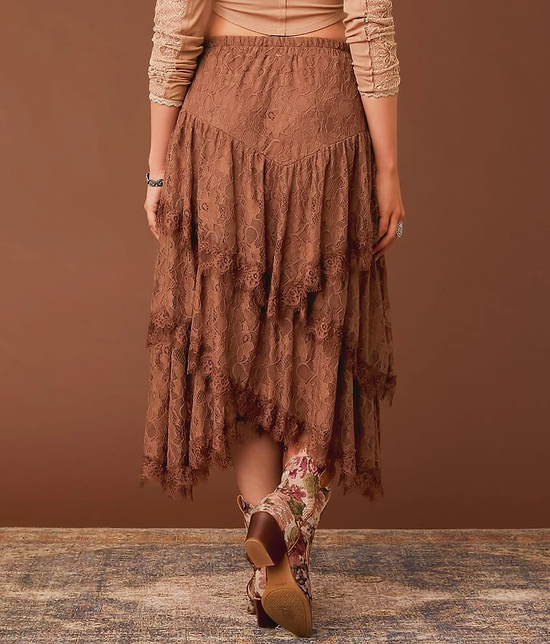 Tiered Eyelash Lace Midi Skirt