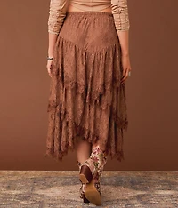 Tiered Eyelash Lace Midi Skirt