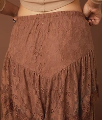 Tiered Eyelash Lace Midi Skirt