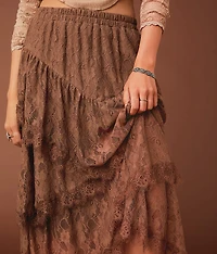 Tiered Eyelash Lace Midi Skirt