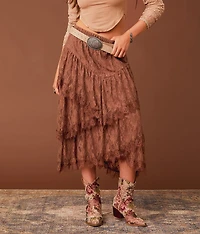 Tiered Eyelash Lace Midi Skirt