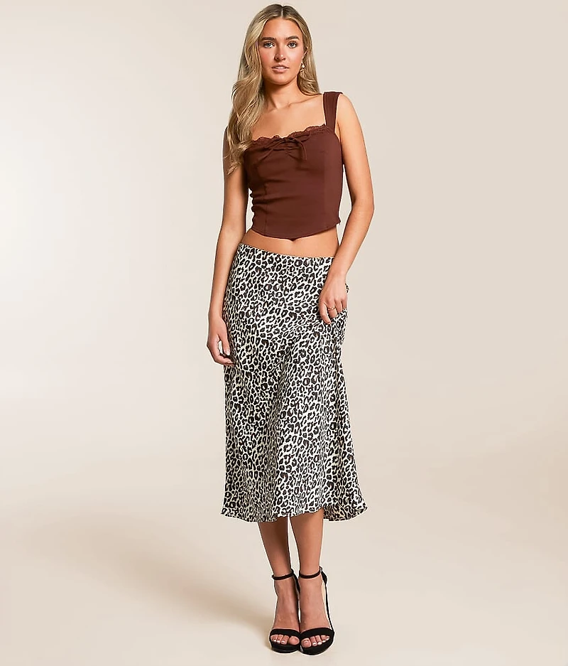 Cheetah Satin Midi Skirt